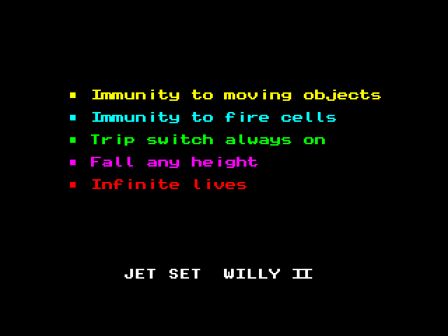 Jet Set Willy 2 (Spectrum) Cheat Versions
